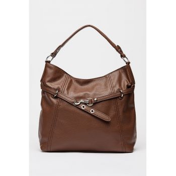 Geanta de piele ecologica cu bareta de umar si aspect texturat