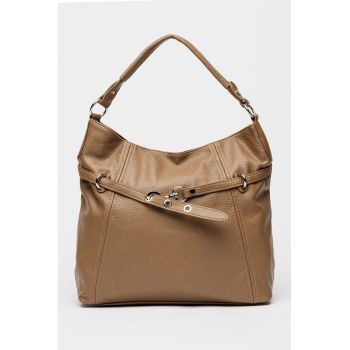 Geanta de piele ecologica cu bareta de umar si aspect texturat