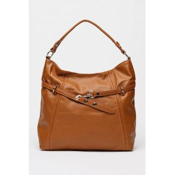 Geanta de piele ecologica cu bareta de umar si aspect texturat