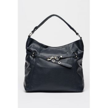 Geanta de piele ecologica cu bareta de umar si aspect texturat