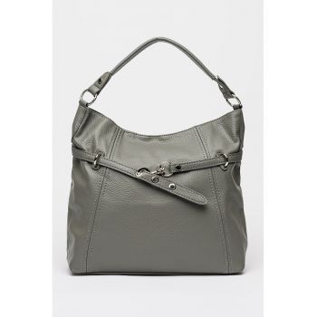 Geanta de piele ecologica cu bareta de umar si aspect texturat