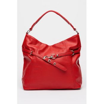 Geanta de piele ecologica cu bareta de umar si aspect texturat