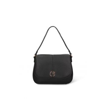 Geanta de piele ecologica cu bareta de umar si clapa Evanthe Ultra