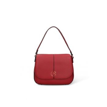 Geanta de piele ecologica cu bareta de umar si clapa Evanthe Ultra