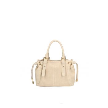 Geanta de piele intoarsa cu fermoar si bareta de umar Elara