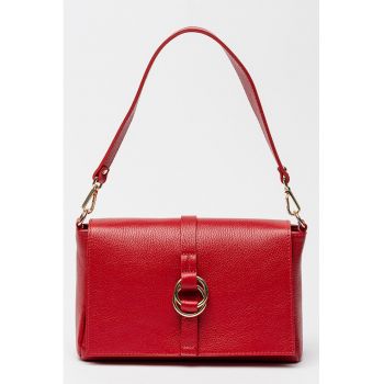 Geanta din piele cu bareta de umar si buzunar cu fermoar