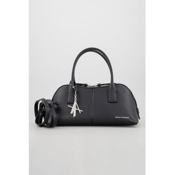 Geanta din piele ecologica cu bareta de umar si aspect metalizat