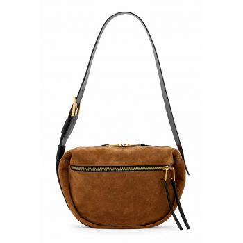 Geanta din piele intoarsa cu bareta de umar si fermoar