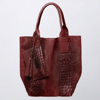 Geanta shopper bordo din piele intoarsa naturala