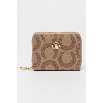 Portofel din piele ecologica cu fermoar - Bej - Camel