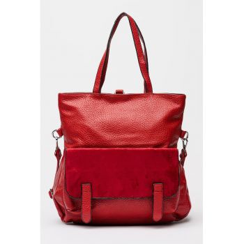 Rucsac cu aspect granulat si buzunar cu clapa