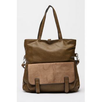 Rucsac cu aspect granulat si buzunar cu clapa