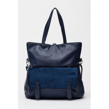 Rucsac cu aspect granulat si buzunar cu clapa