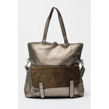 Rucsac cu aspect granulat si buzunar cu clapa