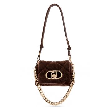 Geanta crossbody de catifea cu maner de lant Lapuffy - Maro - Bej