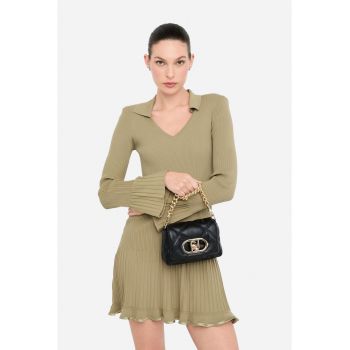 Geanta crossbody matlasata cu clapa Lapuffy - Negru