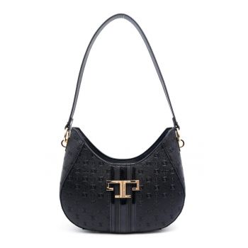 Geanta de piele ecologica cu bareta de umar si model - Negru