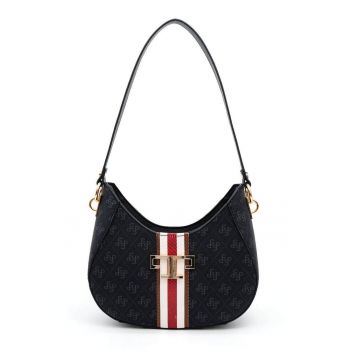 Geanta de piele ecologica cu bareta de umar si model - Rosu - Alb - Negru