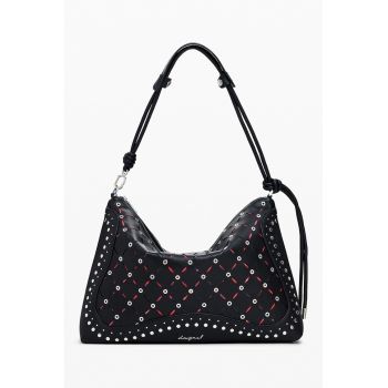 Geanta din piele ecologica cu bareta de umar si anouri metalice