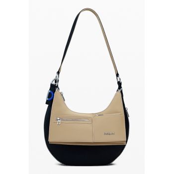 Geanta din piele ecologica cu bareta de umar si aspect contrastant