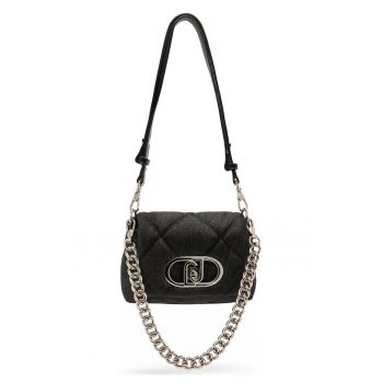 Geanta matlasata din denim cu bareta de umar detasabila din lant Lapuffy