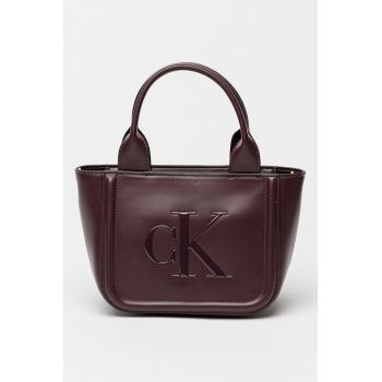 Geanta tote din piele cu model monograma in relief