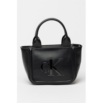 Geanta tote din piele cu model monograma in relief