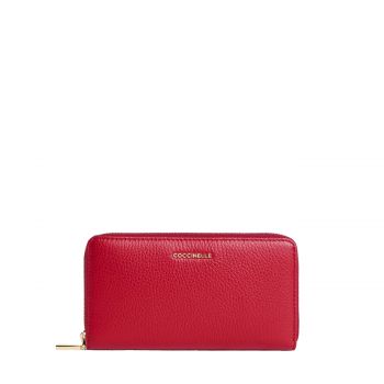 Metallic large zip around wallet scarlet
