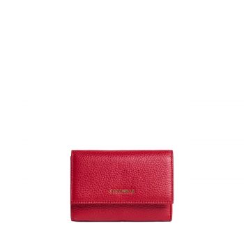 Metallic medium grained leather wallet scarlet