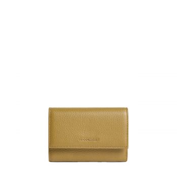 Metallic medium grained leather wallet seagrass