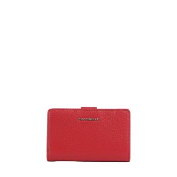 Metallic soft grained leather wallet scarlet
