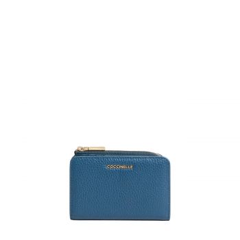 Metallic soft small grained leather wallet deep blue