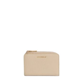 Metallic soft small grained leather wallet sandshell