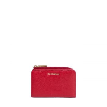Metallic soft small grained leather wallet scarlet