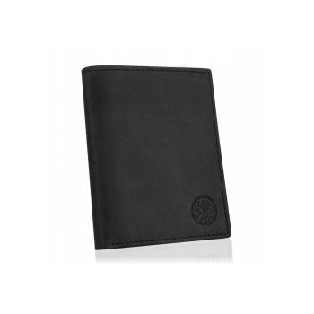 Portofel barbati -  Piele naturala - 12.8 x 10 x 2.5 cm - Negru
