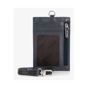 Etui pentru documente din piele naturala cu curea detasabila -  11 -5x8cm - gri inchis