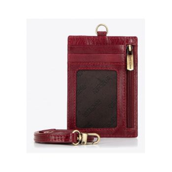 Etui pentru documente din piele naturala  cu protectie RFID - 5 compartimente pentru carduri - 11 -5x8cm - rosu