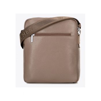 Geanta barbati  listonosa din piele naturala - taupe - dimensiuni mari