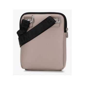 Geanta barbati  listonosa - ecologica - gri-bej - cu 3 compartimente - curea reglabila