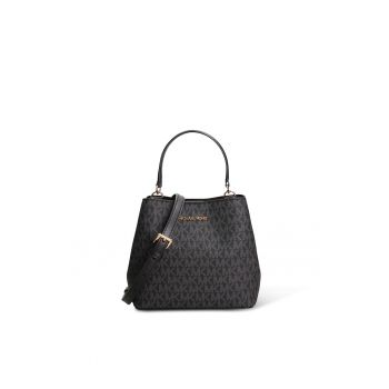 Geanta bucket de panza peliculizata cu monograma - Negru - 17 x 20 x 10.8 cm
