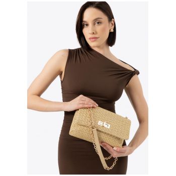 Geanta crossbody dama  din polipropilen - bej-aurie - cu doua compartimente - usor de purtat.
