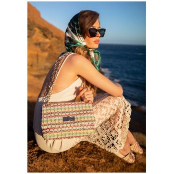 Geanta crossbody dama  din polipropilena - multicolor - cu doua compartimente - inchidere cu clapa si catarama