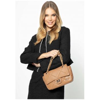 Geanta crossbody dama -  ecologica - bej - cu design geometric - 100% piele ecologica