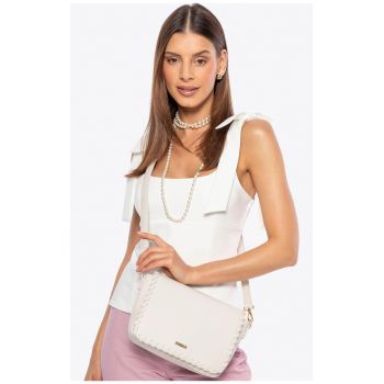Geanta crossbody dama  ecopiele crem - detalii decorative - dimensiuni 30x25cm