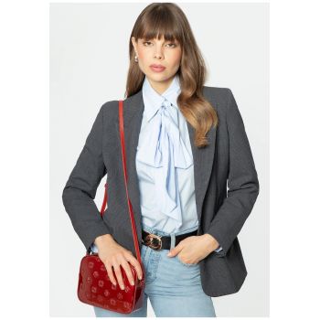 Geanta crossbody dama  piele lacuita - monogram - rosie - dimensiuni compacte