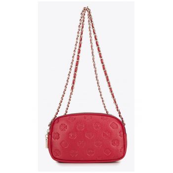 Geanta crossbody dama  piele naturala - design cu semnatura - roz - 100% piele naturala