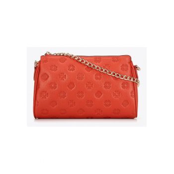 Geanta crossbody dama  piele naturala - portocalie - cu lant detasabil - dimensiuni practice