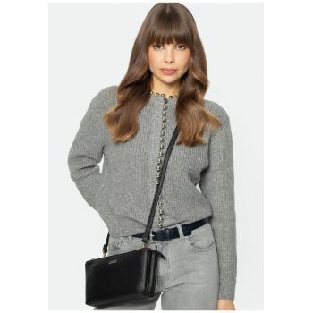 Geanta crossbody  din ecopiele - doua compartimente - negru-aurie - 100% ecopiele