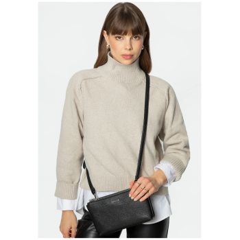 Geanta crossbody  din ecopiele - doua compartimente - negru-silver - 100% ecopiele