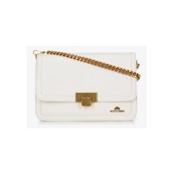 Geanta crossbody din piele -  crem - cu doua compartimente si curea reglabila